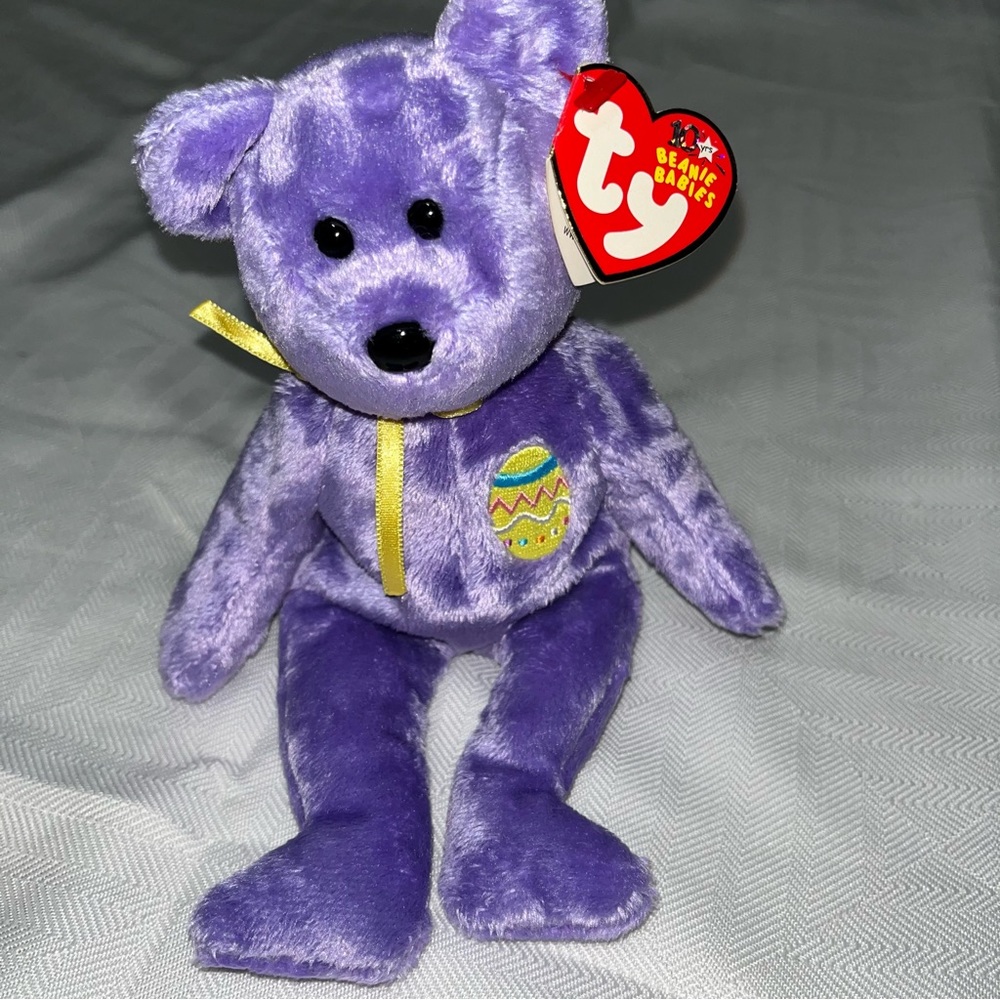 TY Eggs III Beanie Baby Easter Egg Purple Bear 2002